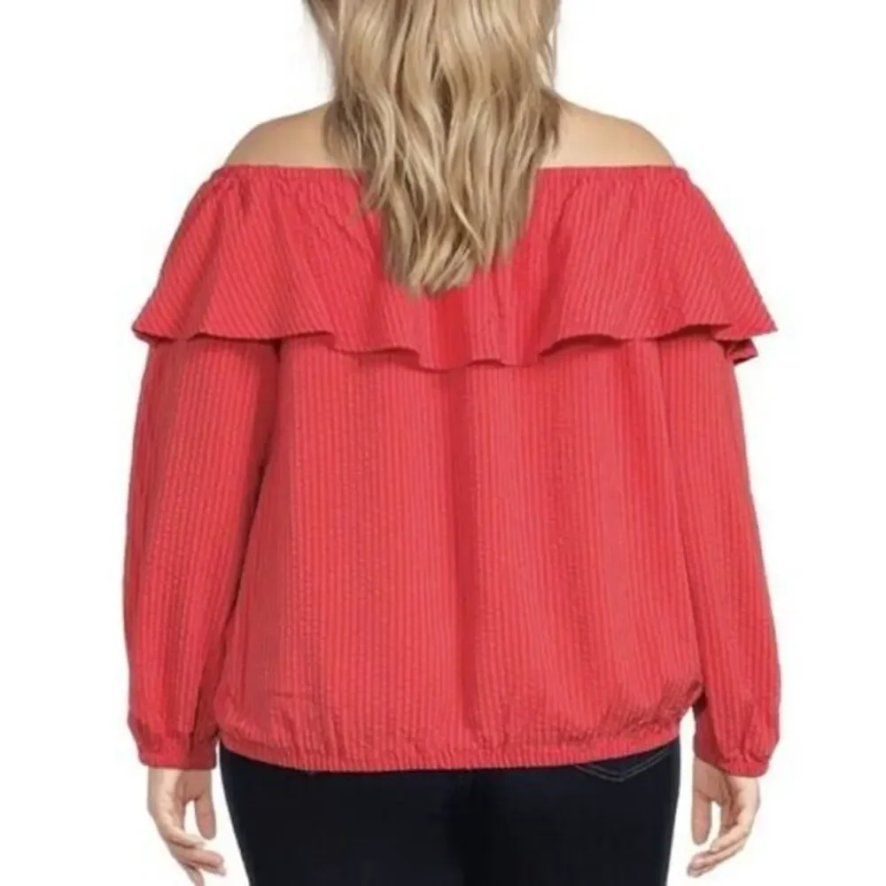 New Michael Kors Coral Off Shoulder Ruffle Peasant Top Plus Size 2X
